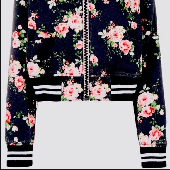 Diesel Floral Bomber Jacket NWT XS – Black Pink Rose Print Cropped Varsity Style - Picture 6 of 10